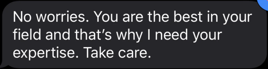 Client message saying iLuvSEO is the best in the field